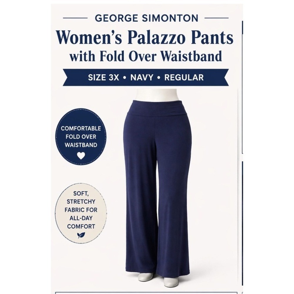George Simonton Womens Navy Blue Palazzo Pants Fold Over Waist 3X Regular